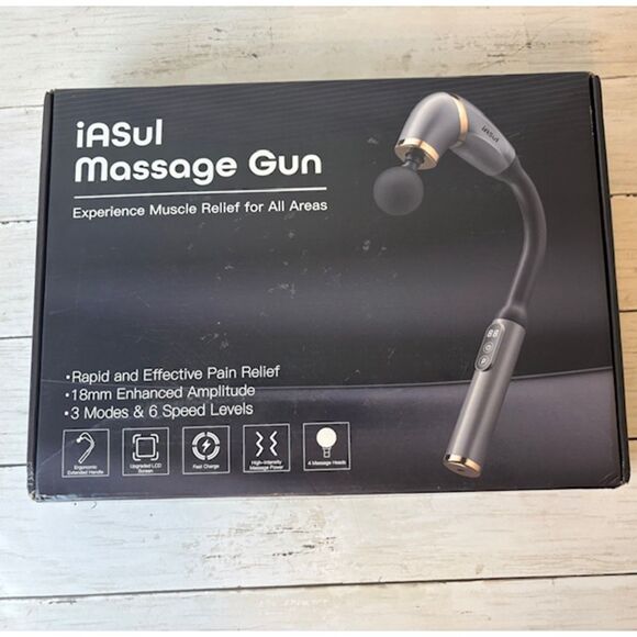 New iASul Massage Gun 4 Attachments Extended Handle 3 Modes & 6 Speeds - Picture 1 of 6